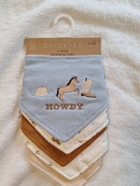 Nwt Chick Pea Western Horse Bandana Baby Bib Size 0 To 12m